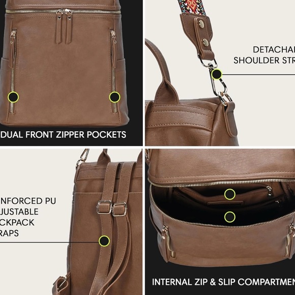 Antik Kraft Brown Two-Way Bag Backpack/Shoulder with Embroidered Strap - Picture 13 of 13